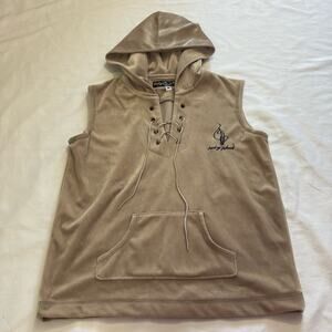 Baby Phat Womens Medium Vintage Y2k Velour Hooded Sleeveless Top Mcbling Hip Hop
